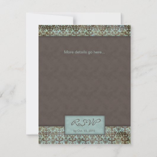 Uitnodiging Aankondiging Damask Bruin Turq 5 (Achterkant)