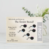 Uitnodiging/aankondiging van een grappige genderpu kaart (Staand voorkant)