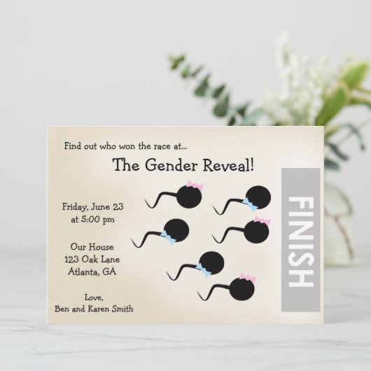 Uitnodiging/aankondiging van een grappige genderpu kaart (Staand voorkant)