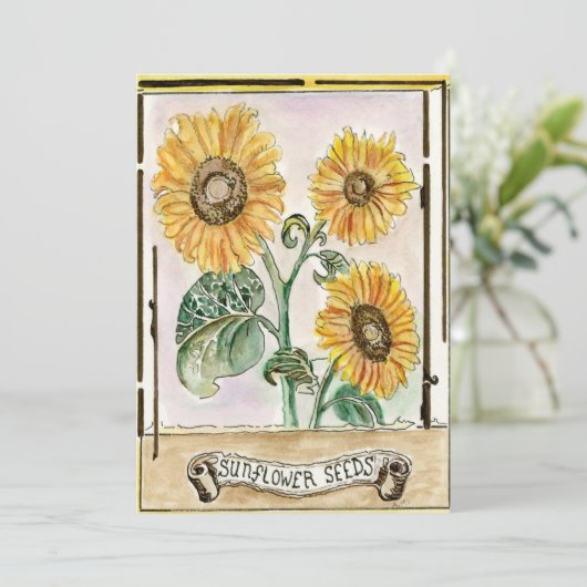 Uitnodiging/aankondiging van zonnebloemzaad kaart (Staand voorkant)