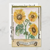 Uitnodiging/aankondiging van zonnebloemzaad kaart (Voorkant / Achterkant)