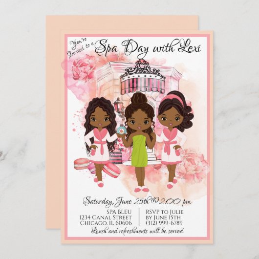 Uitnodiging Afrikaanse Amerikaanse Spa Party (Voorkant / Achterkant)