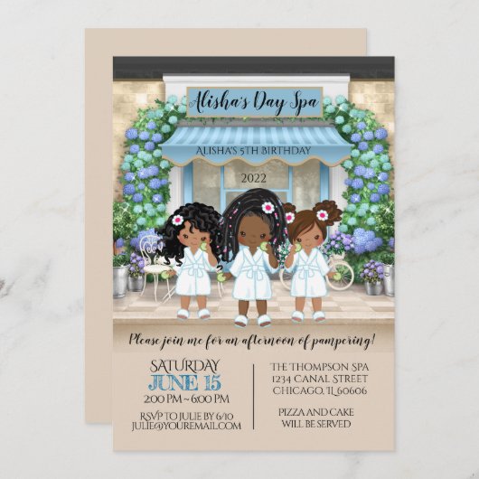 Uitnodiging Afrikaanse Amerikaanse Spa Party (Voorkant / Achterkant)
