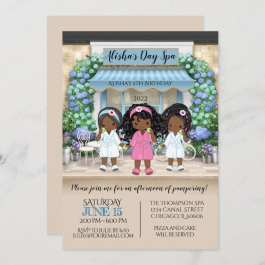 Uitnodiging Afrikaanse Amerikaanse Spa Party (Voorkant / Achterkant)