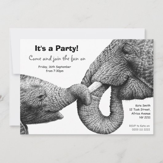 Uitnodiging Afrikaanse Elephants Party (Voorkant)