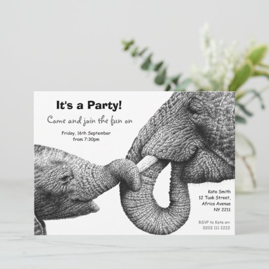 Uitnodiging Afrikaanse Elephants Party (Staand voorkant)