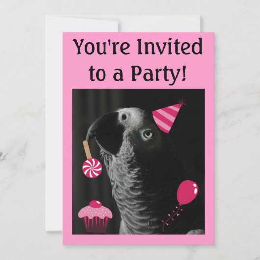 Uitnodiging Afrikaanse Gray Parrot Party (Voorkant)