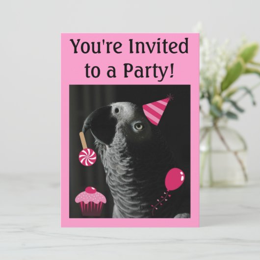 Uitnodiging Afrikaanse Gray Parrot Party (Staand voorkant)