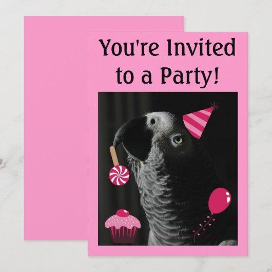 Uitnodiging Afrikaanse Gray Parrot Party (Voorkant / Achterkant)