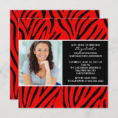 Uitnodiging afstuderen met foto-rood Zebra afdrukk (Voorkant / Achterkant)