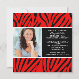 Uitnodiging afstuderen met foto-rood Zebra afdrukk