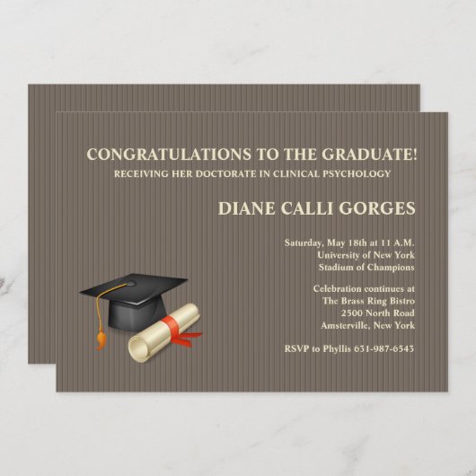 Uitnodiging afstuderen Pin Stripe (Voorkant / Achterkant)