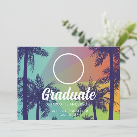 Uitnodiging Afstuderen tropische palmbomen (Staand voorkant)