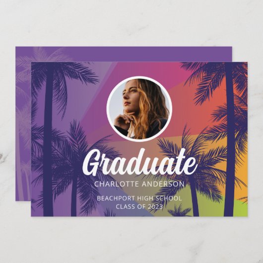 Uitnodiging Afstuderen tropische palmbomen (Voorkant / Achterkant)