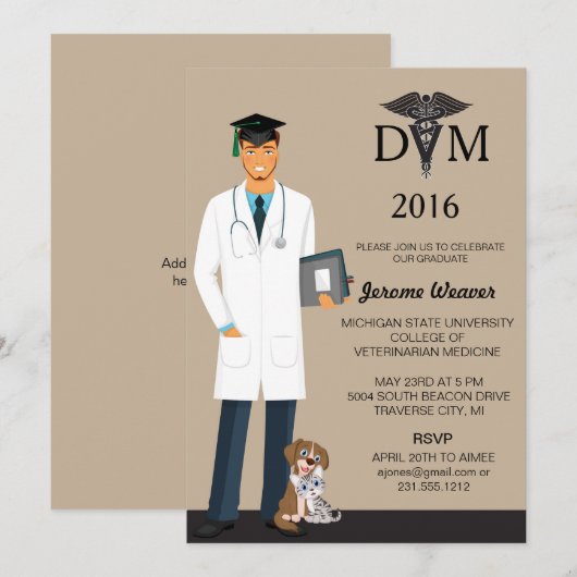 Uitnodiging Afstuderen Veterinaire School | Heren (Voorkant / Achterkant)