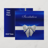Uitnodiging Alle gelegenheden Blauwe Zilver Bow (Voorkant / Achterkant)
