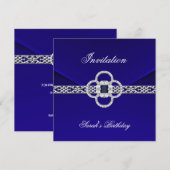 Uitnodiging alle gelegenheden Blauwe Zilveren Jewe (Voorkant / Achterkant)