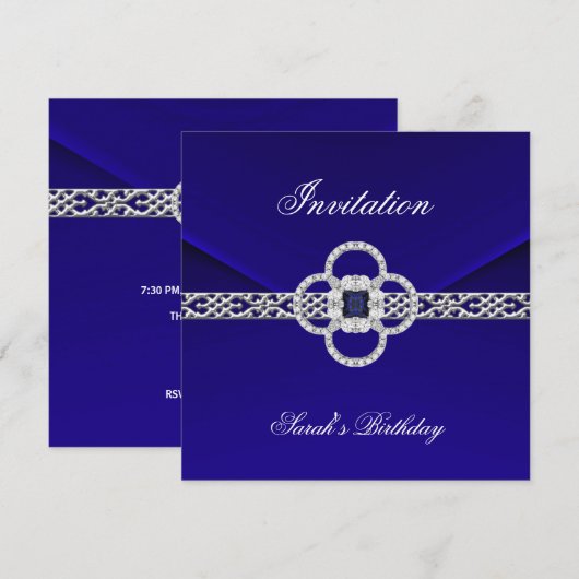 Uitnodiging alle gelegenheden Blauwe Zilveren Jewe (Voorkant / Achterkant)