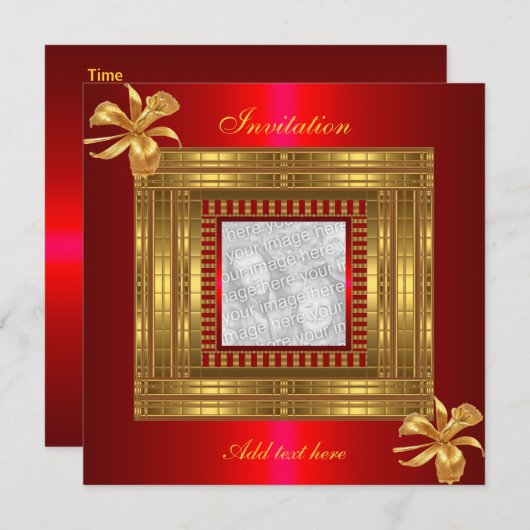 Uitnodiging Alle gelegenheden Rich Gold Red Voeg F (Voorkant / Achterkant)