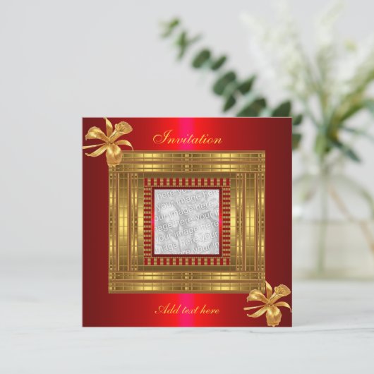 Uitnodiging Alle gelegenheden Rich Gold Red Voeg F (Staand voorkant)