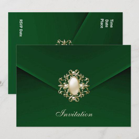 Uitnodiging Alle gelegenheden Royal Green Velvet P (Voorkant / Achterkant)