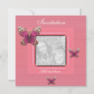 Uitnodiging Alle Gelegenheden Roze Vlinder Voeg Fo