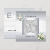 Uitnodiging Alle gelegenheden Silver Floral voegt (Voorkant / Achterkant)