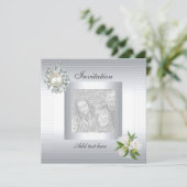 Uitnodiging Alle gelegenheden Silver Floral voegt (Staand voorkant)