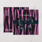 Uitnodiging alle gelegenheden zwart roze strik (Voorkant / Achterkant)