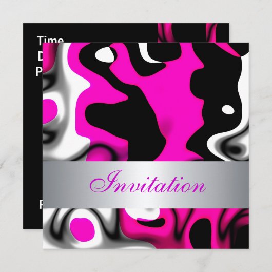 Uitnodiging Alle keren Abstract Roze Zilver (Voorkant / Achterkant)