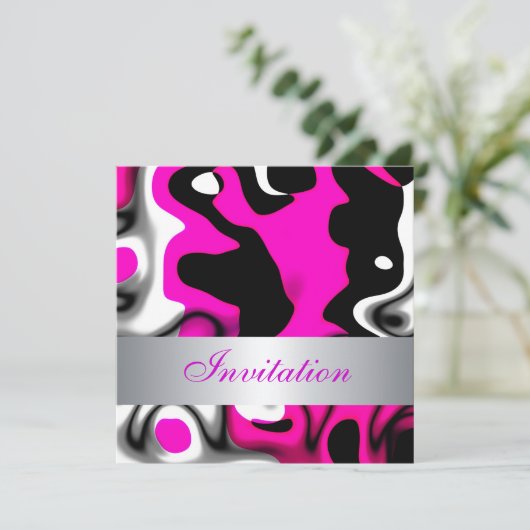 Uitnodiging Alle keren Abstract Roze Zilver (Staand voorkant)