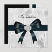 Uitnodiging Alle keren Abstract Zilverwitte Bow (Voorkant / Achterkant)