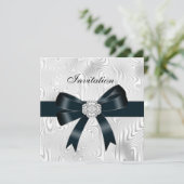 Uitnodiging Alle keren Abstract Zilverwitte Bow (Staand voorkant)