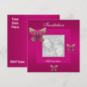 Uitnodiging Alle keren Roze Butterfly Voeg Foto to (Voorkant / Achterkant)