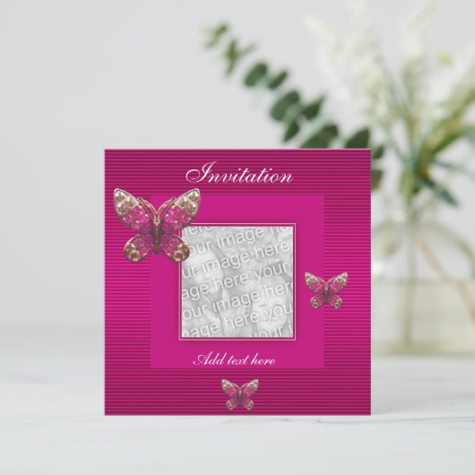 Uitnodiging Alle keren Roze Butterfly Voeg Foto to (Staand voorkant)