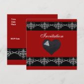 Uitnodiging Alle keren Silver Red Black Heart (Voorkant / Achterkant)