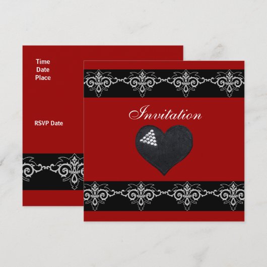 Uitnodiging Alle keren Silver Red Black Heart (Voorkant / Achterkant)