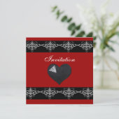 Uitnodiging Alle keren Silver Red Black Heart (Staand voorkant)
