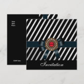 Uitnodiging Alle Occasies Zwarte witte strepe Red  (Voorkant / Achterkant)