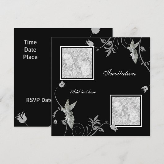 Uitnodiging Alle oevers Zwarte Floral toevoegen Fo (Voorkant / Achterkant)