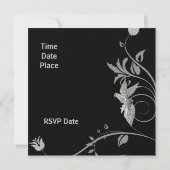 Uitnodiging Alle oevers Zwarte Floral toevoegen Fo (Achterkant)