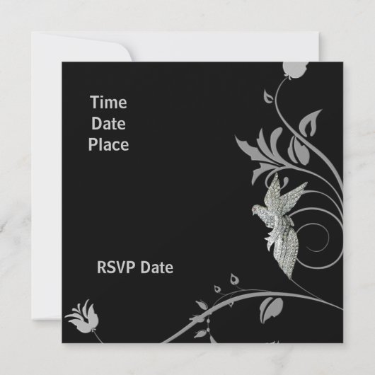 Uitnodiging Alle oevers Zwarte Floral toevoegen Fo (Achterkant)