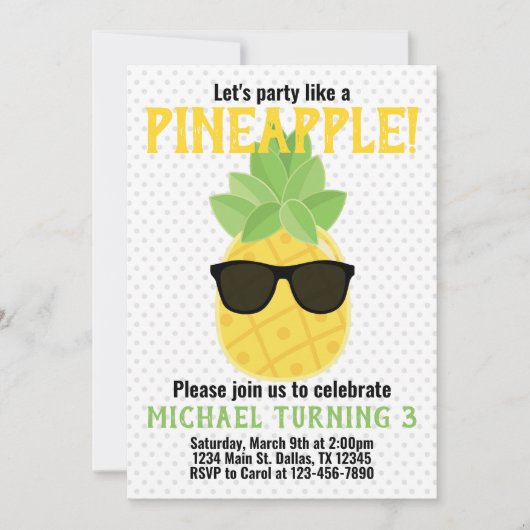 Uitnodiging anananas Birthday Party (Voorkant)
