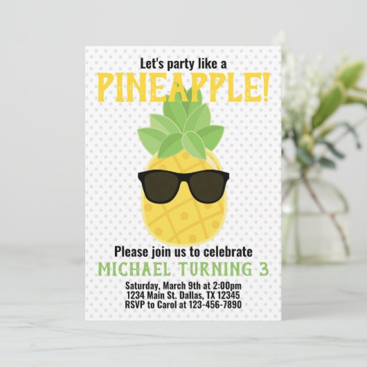 Uitnodiging anananas Birthday Party (Staand voorkant)