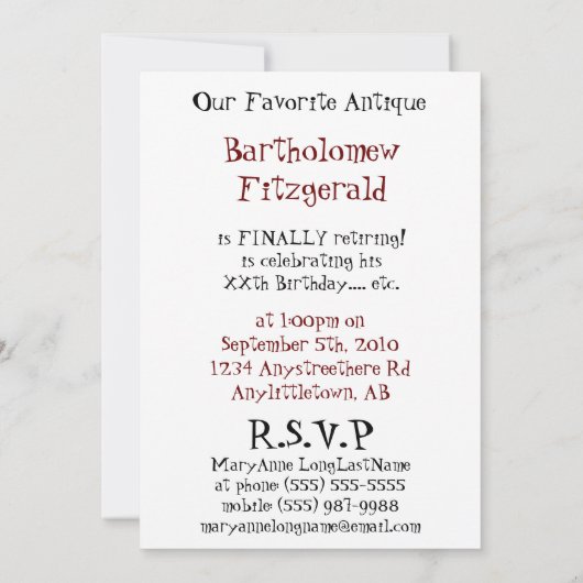 Uitnodiging Antiek  partij voor de aflossing van v (Achterkant)