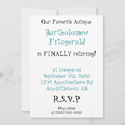 Uitnodiging Antiek  partij voor de aflossing van v (Achterkant)