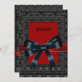 Uitnodiging Antiek zwarte rode brocade Bow (Voorkant / Achterkant)