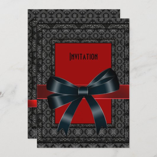 Uitnodiging Antiek zwarte rode brocade Bow (Voorkant / Achterkant)