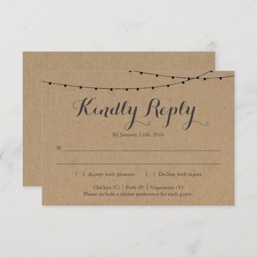 Uitnodiging Antwoorden Kaart Invoegen | Rustic Kra (Voorkant / Achterkant)