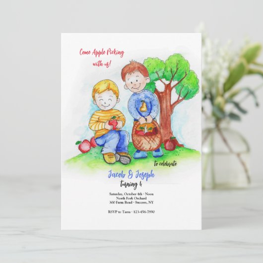 Uitnodiging Appelplukjongens (Staand voorkant)